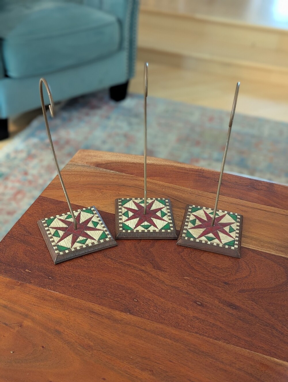 Jim Shore 3 Piece Set Ornament Holder ‘Square Quilt’ #105184 Patchwork 2002